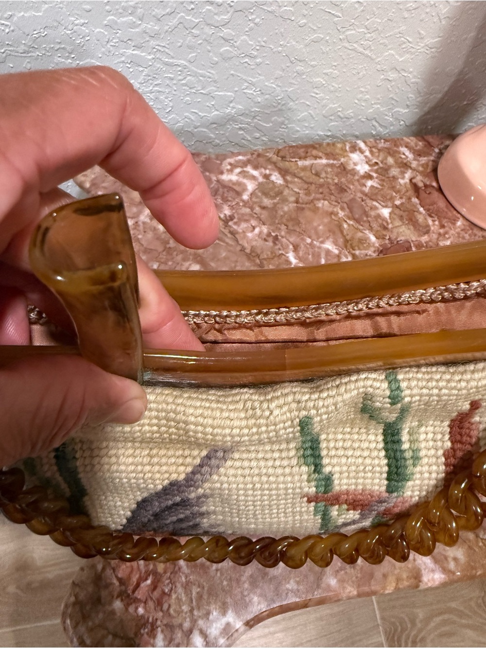 Vintage Embroidered Fish Motif Shoulder Bag Handle Bag - Beige - Picture 9 of 16